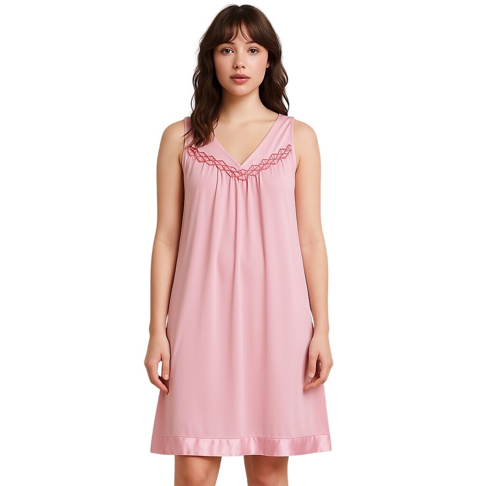VANITY FAIR Vtg‎ Pink Slip Dress Nylon USA Made Floral Lace Yoke Tank Dress S
